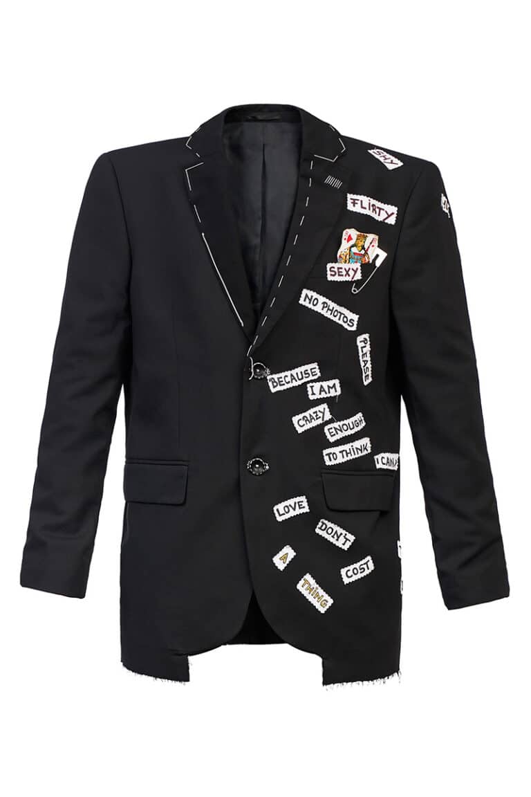 Sacou alb elegant cu detalii negre