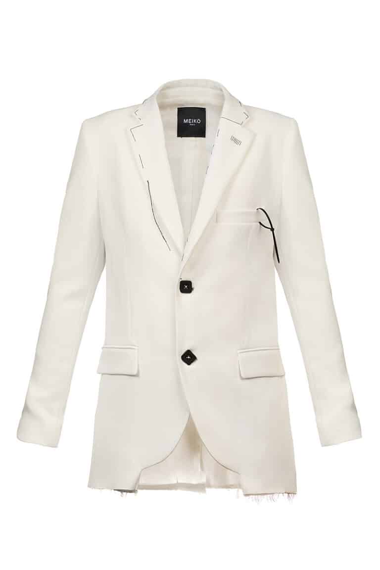 Sacou alb elegant cu detalii negre