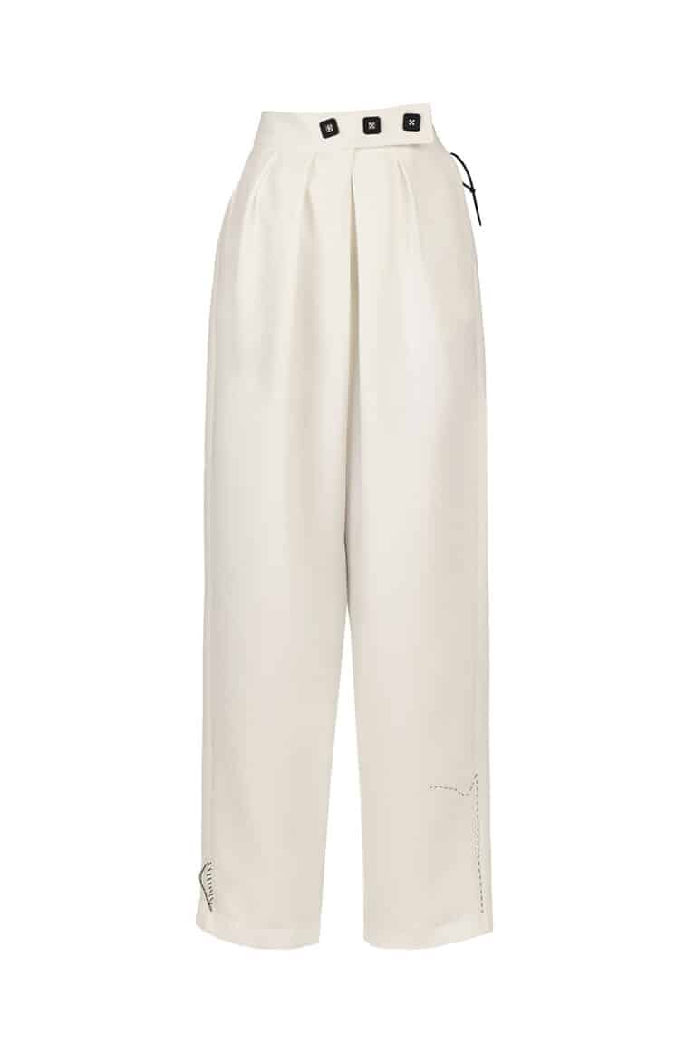 Pantaloni albi cu talie înaltă