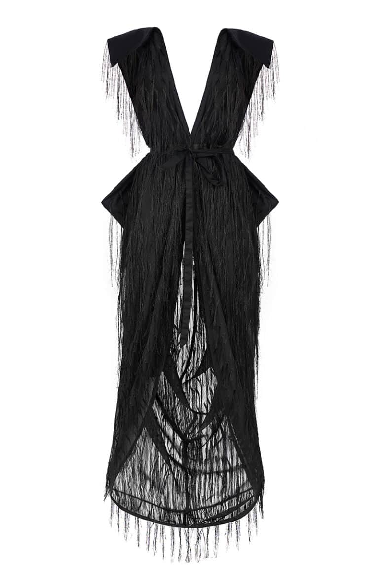 Rochie neagră cu franjuri elegante